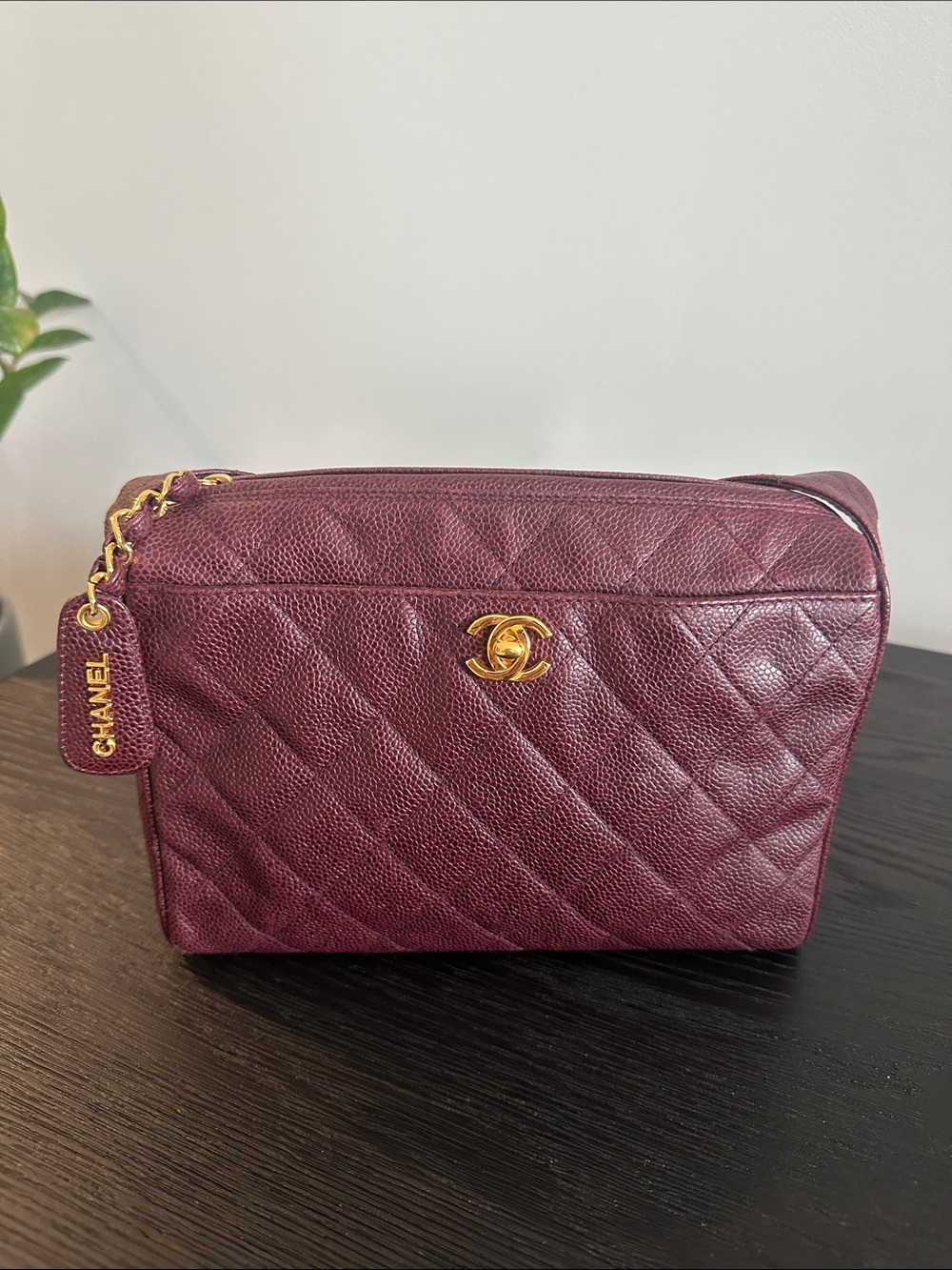 VINTAGE CHANEL Caviar Quilted Burgundy Leather with 24KGold CC Hardware